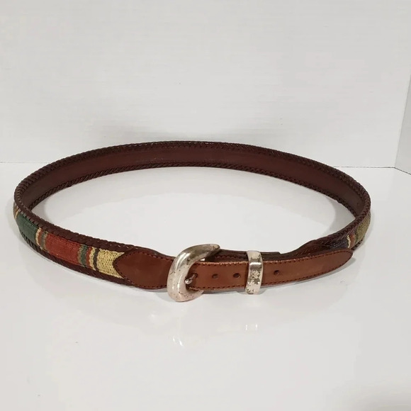 VTG Woven Multi-colored Fabric and  Leather Womans Belt,size 38. - Picture 1 of 7